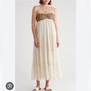 NWT Raga Metallic  Zella Empire Maxi Dress Eggshell Size S Small